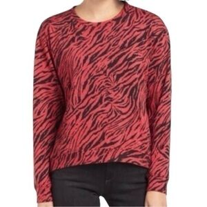 Sundry Red Zebra Print Crew Neck Cropped Pullover Sweatshirt